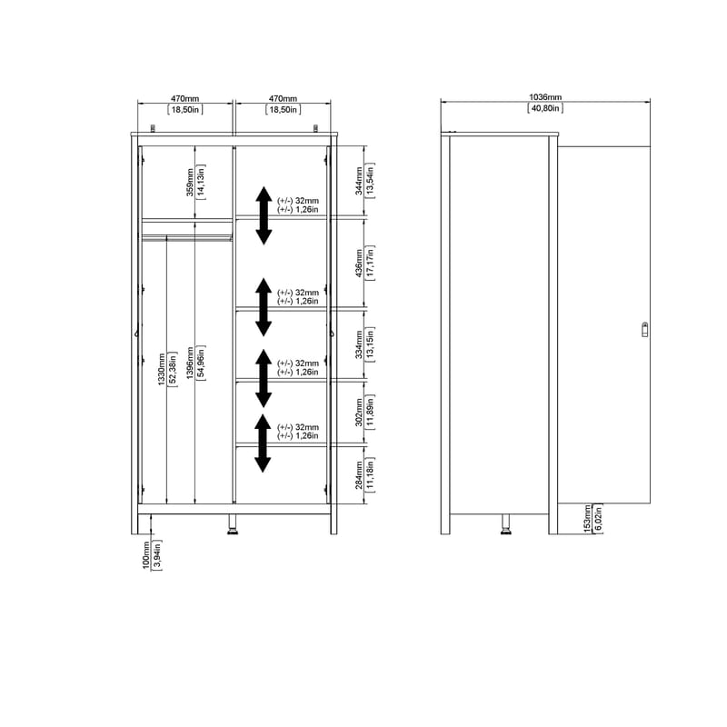 Vallvidera Garderobeskab med 2 døre 102x199 cm - Opbevaring - Tøjopbevaring - Garderobeskabe - Garderobeskab & klædeskab