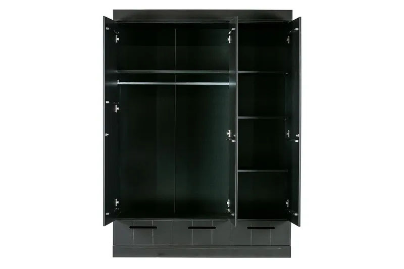 Varius Garderobe 140x53 cm 3 Døre - Fyrretræ/Sort - Opbevaring - Tøjopbevaring - Garderobeskabe