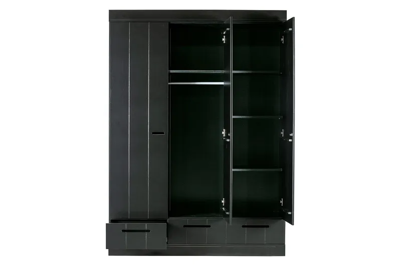 Varius Garderobe 140x53 cm 3 Døre - Fyrretræ/Sort - Opbevaring - Tøjopbevaring - Garderobeskabe