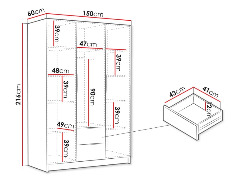 Varros Garderobeskab 150x216 cm - Beige - Opbevaring - Tøjopbevaring - Garderobeskabe