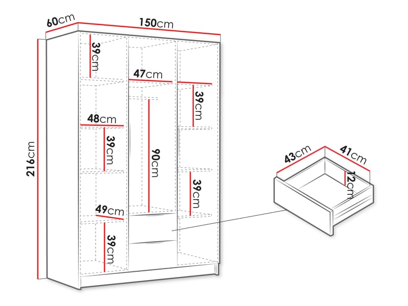 Varros Garderobeskab 150x216 cm - Sort - Opbevaring - Tøjopbevaring - Garderobeskabe