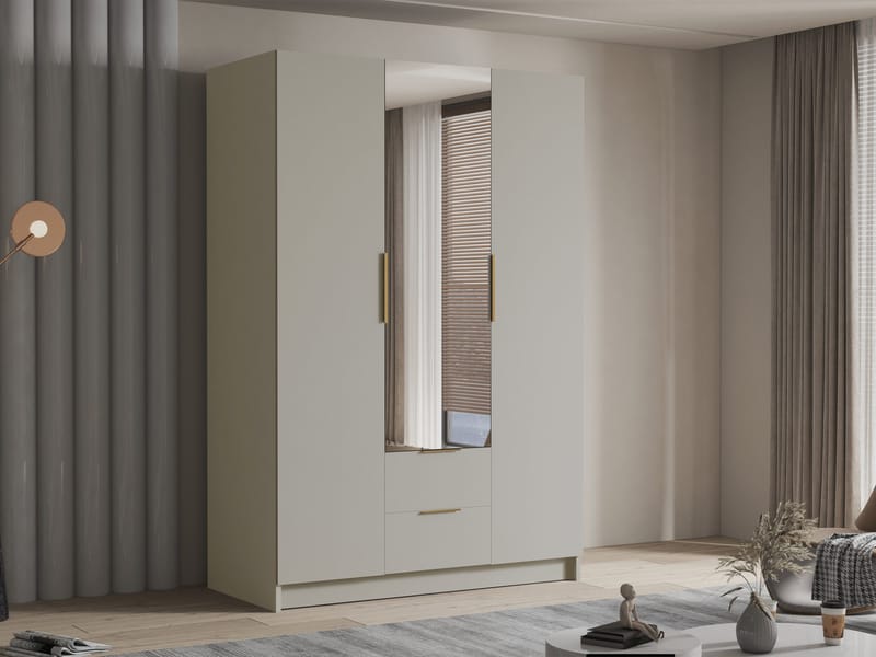 Varros Garderobeskabeskab med spejl 150x216 cm - Beige - Opbevaring - Tøjopbevaring - Garderobeskabe