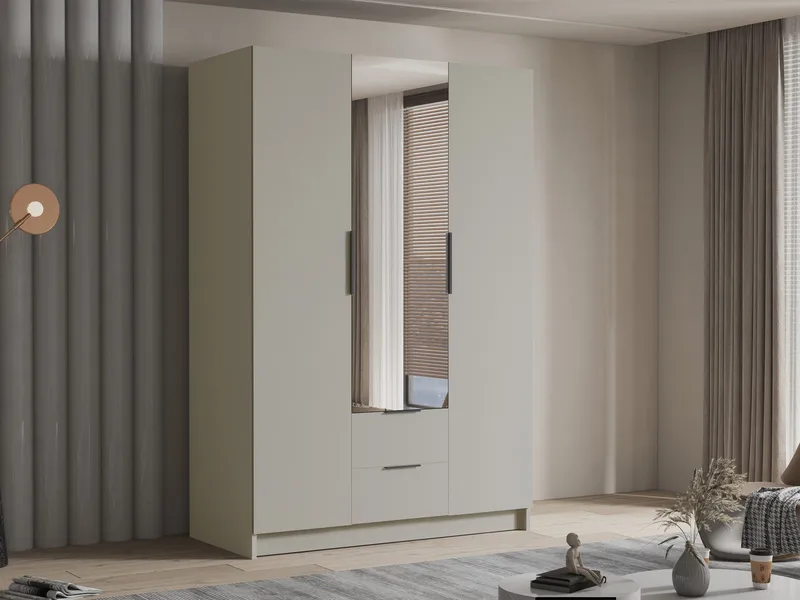 Varros Garderobeskabeskab med spejl 150x216 cm - Beige - Opbevaring - Tøjopbevaring - Garderobeskabe