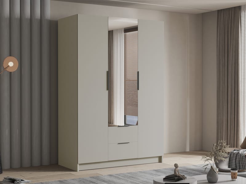 Varros Garderobeskabeskab med spejl 150x216 cm - Beige - Opbevaring - Tøjopbevaring - Garderobeskabe