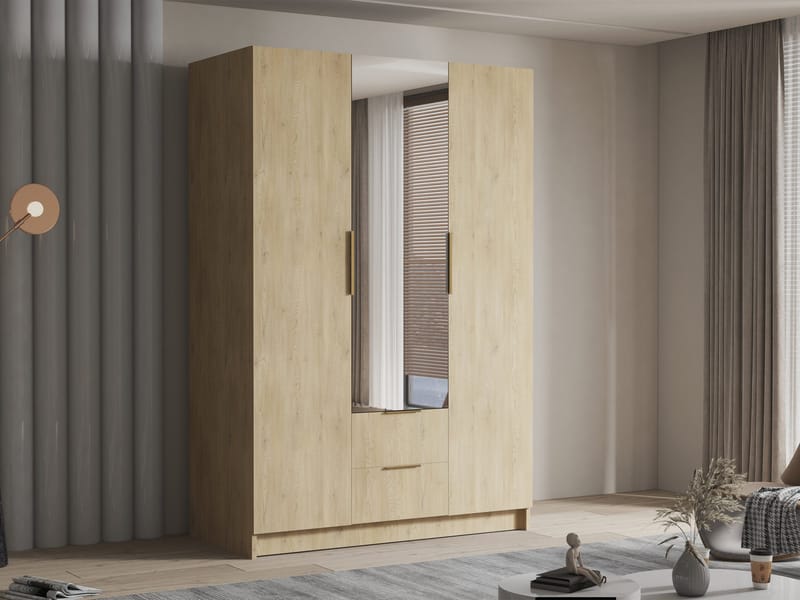 Varros Garderobeskabeskab med spejl 150x216 cm - Brun - Opbevaring - Tøjopbevaring - Garderobeskabe