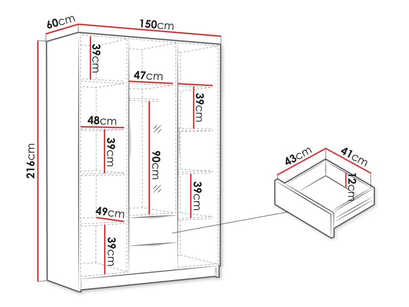 Varros Garderobeskabeskab med spejl 150x216 cm - Brun - Opbevaring - Tøjopbevaring - Garderobeskabe