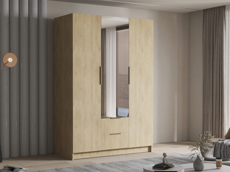 Varros Garderobeskabeskab med spejl 150x216 cm - Brun - Opbevaring - Tøjopbevaring - Garderobeskabe