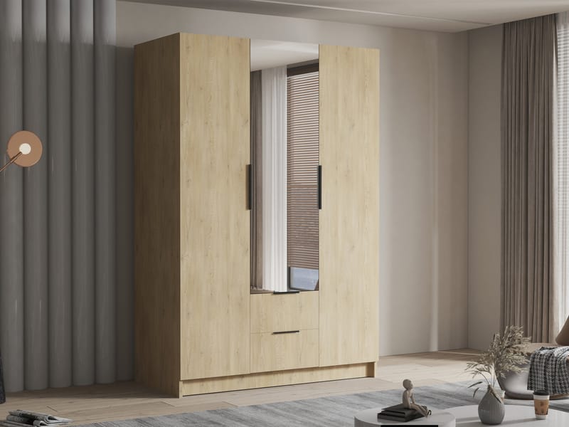 Varros Garderobeskabeskab med spejl 150x216 cm - Brun - Opbevaring - Tøjopbevaring - Garderobeskabe