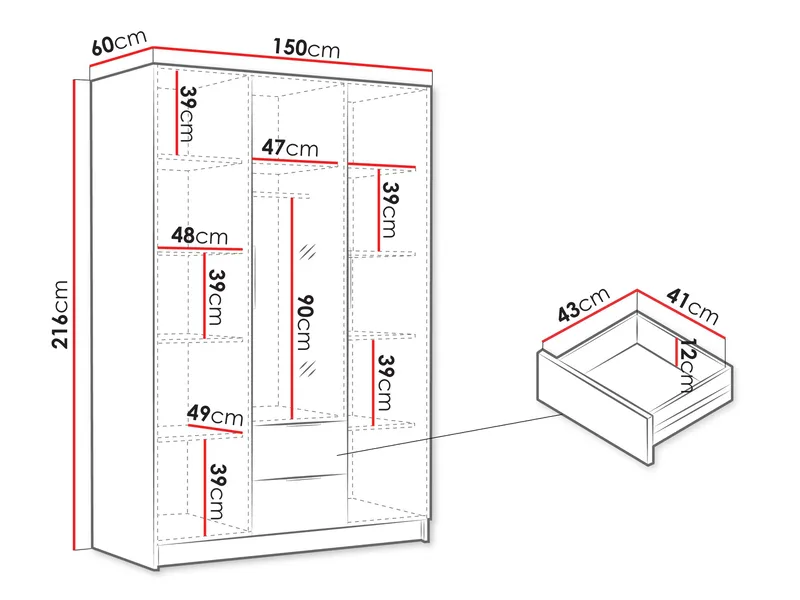 Varros Garderobeskabeskab med spejl 150x216 cm - Hvid - Opbevaring - Tøjopbevaring - Garderobeskabe