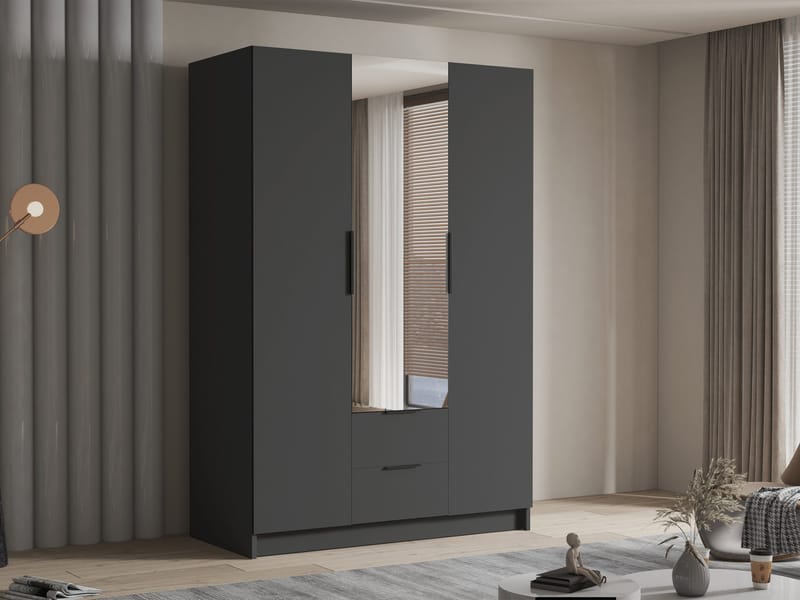 Varros Garderobeskabeskab med spejl 150x216 cm - Sort - Opbevaring - Tøjopbevaring - Garderobeskabe