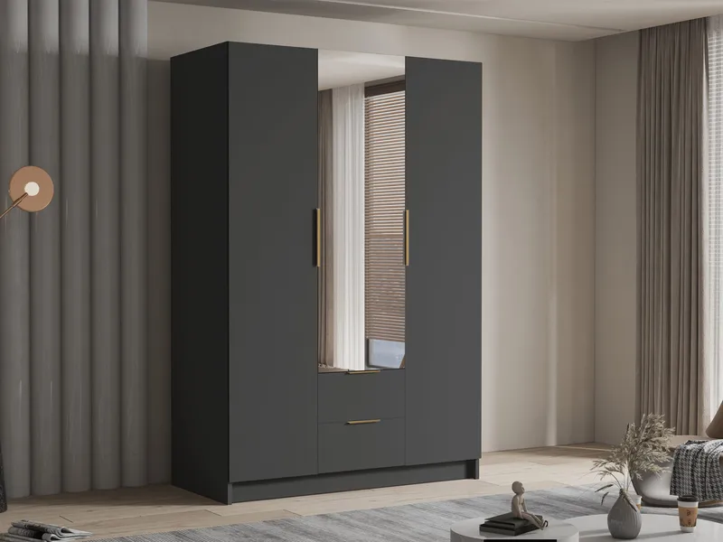 Varros Garderobeskabeskab med spejl 150x216 cm - Sort - Opbevaring - Tøjopbevaring - Garderobeskabe