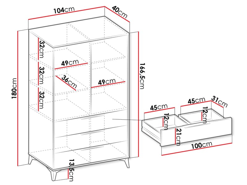 Vemdalen Garderobeskab 104x180 cm - brun - Opbevaring - Tøjopbevaring - Garderobeskabe - Garderobeskab & klædeskab