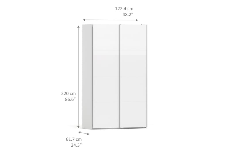 Verona Garderobe 122 cm 2 Højglanslåger 2 Hylder - Hvid - Garderobeskabe - Garderobeskab & klædeskab