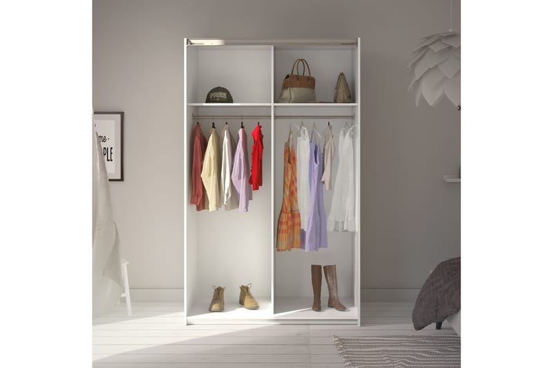 Verona Garderobe 122 cm 2 Skydedøre 2 Hylder 2 Stænger - Hvid - Garderobeskabe - Garderobeskab & klædeskab