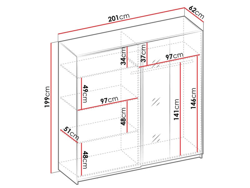 Veylan Garderobeskab med spejl 201x199 cm - hvid - Opbevaring - Tøjopbevaring - Garderobeskabe