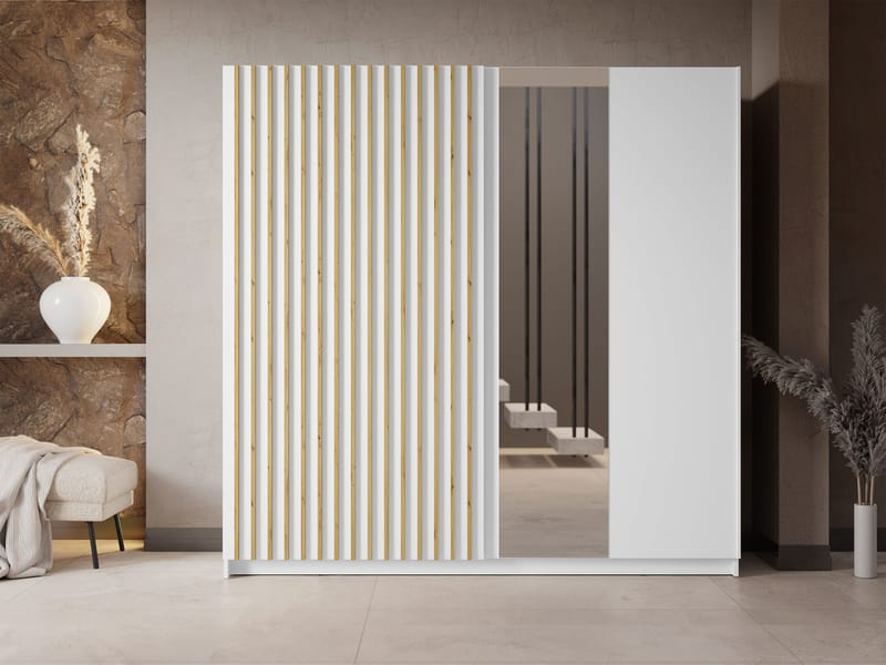 Veylan Garderobeskab med spejl 201x199 cm - hvid - Opbevaring - Tøjopbevaring - Garderobeskabe