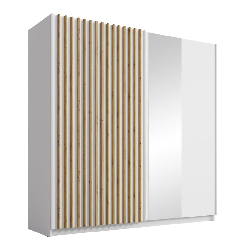 Veylan Garderobeskab med spejl 201x199 cm - hvid - Opbevaring - Tøjopbevaring - Garderobeskabe