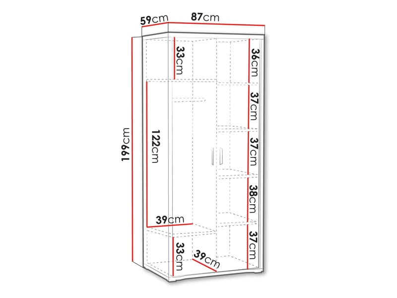 Veyricus Garderobeskab 199 cm - Opbevaring - Tøjopbevaring - Garderobeskabe - Garderobeskab & klædeskab