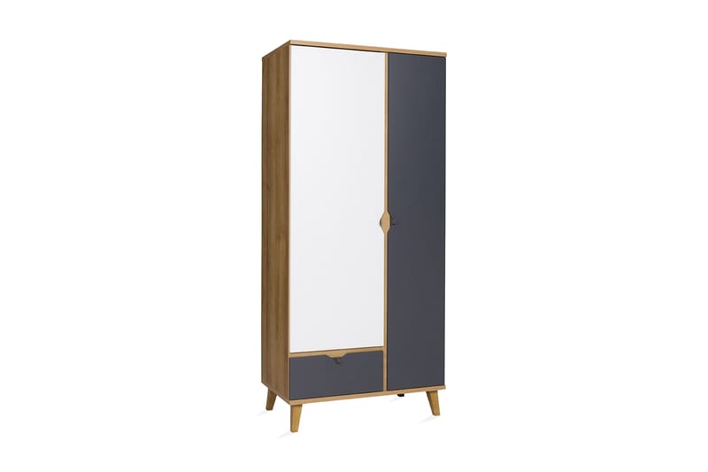 Vintra Garderobe 90 cm - Hvid/Grå/Træ - Garderobeskabe - Garderobeskab & klædeskab