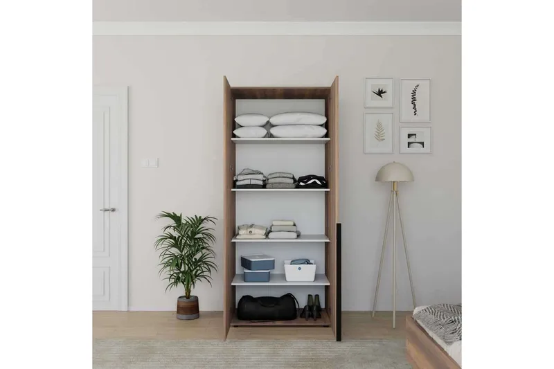 Vornic Garderobe 90x210 cm - Valnød - Opbevaring - Tøjopbevaring - Garderobeskabe
