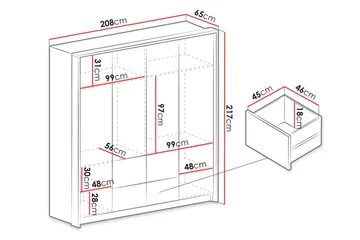 Wedena Garderobe 208 cm - Grå - Opbevaring - Tøjopbevaring - Garderobeskabe