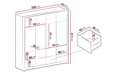 Wedena Garderobe 208 cm - Hvid - Opbevaring - Tøjopbevaring - Garderobeskabe