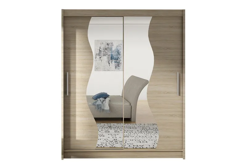 West Garderobeskab 150 cm i Træ med Glasdetaljer, Beige|Hvid