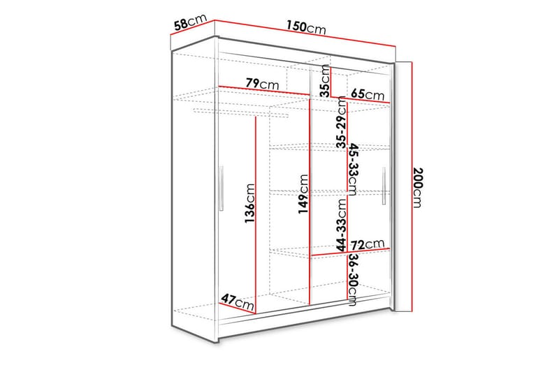 Westa garderobe 150x58x200 cm - Beige / Hvid - Opbevaring - Tøjopbevaring - Garderobeskabe