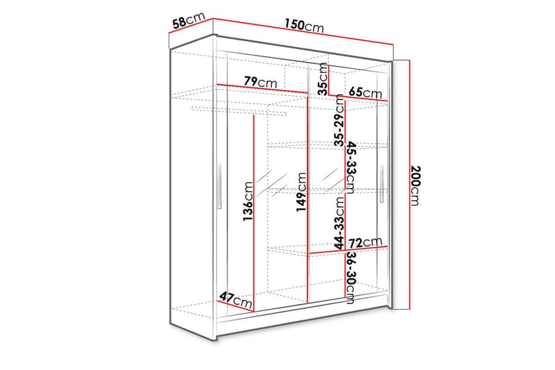Westa garderobe 150x58x200 cm - Beige / Hvid - Opbevaring - Tøjopbevaring - Garderobeskabe
