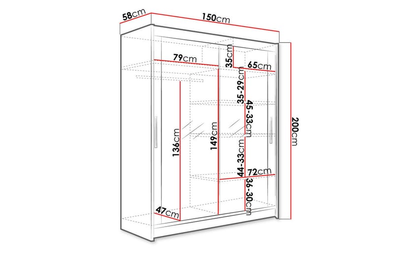 Westa garderobe 150x58x200 cm - Beige / Hvid - Opbevaring - Tøjopbevaring - Garderobeskabe - Garderobeskab & klædeskab