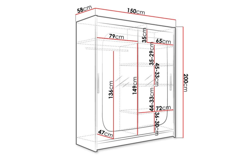 Westa garderobe 150x58x200 cm - Hvid - Opbevaring - Tøjopbevaring - Garderobeskabe - Garderobeskab & klædeskab
