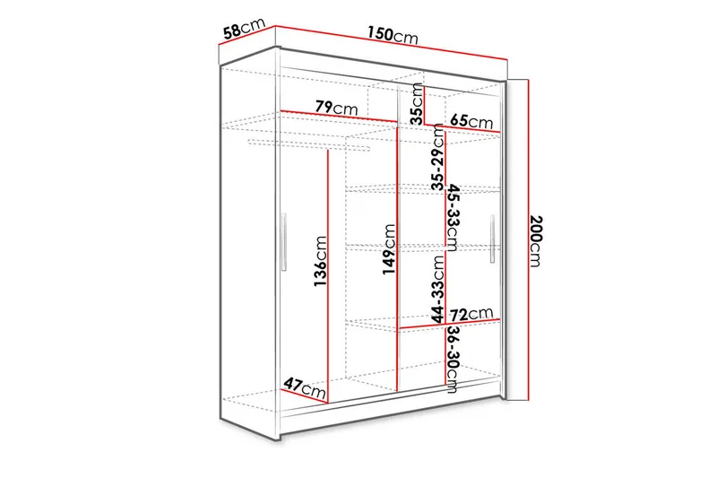Westa garderobe 150x58x200 cm - Hvid - Opbevaring - Tøjopbevaring - Garderobeskabe - Garderobeskab & klædeskab