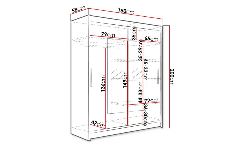 Westa garderobe 150x58x200 cm - Hvid - Garderobeskabe - Garderobeskab & klædeskab