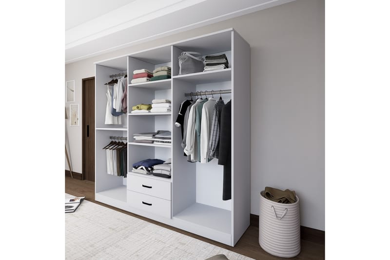 Yaman Garderobe 180x190 cm - Mat hvid - Opbevaring - Tøjopbevaring - Garderobeskabe