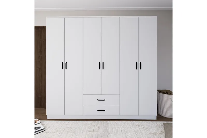 Yaman Garderobe 180x190 cm, Mat hvid