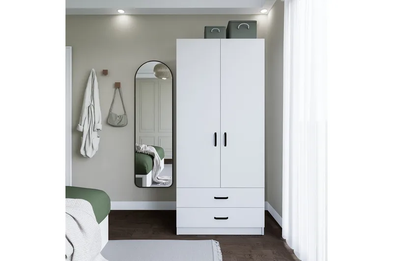 Yaman Garderobe 80x182 cm, Mat hvid