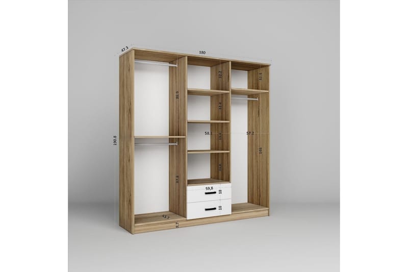 Yaman Garderobesskåp 180x190 cm - Valnød - Opbevaring - Tøjopbevaring - Garderobeskabe - Garderobeskab & klædeskab