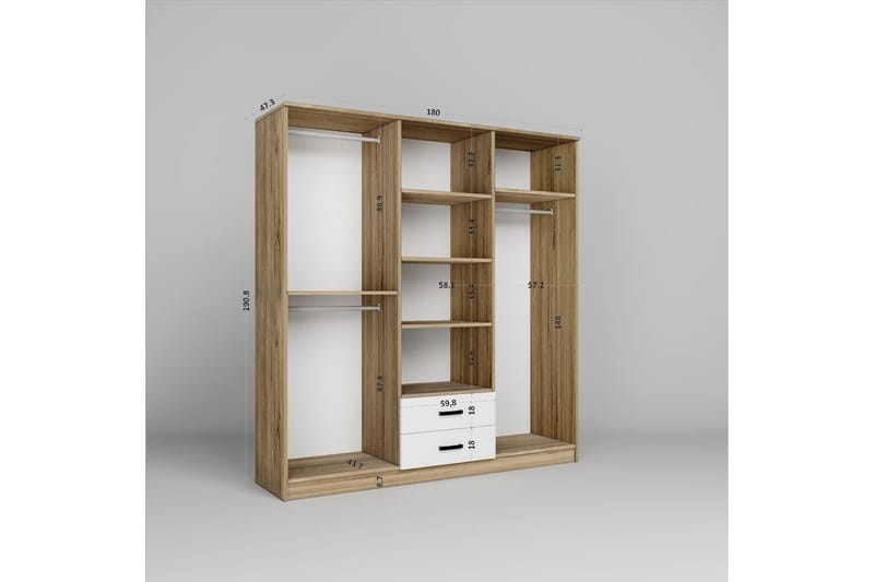 Yaman Garderobesskåp 180x190 cm - Valnød - Opbevaring - Tøjopbevaring - Garderobeskabe - Garderobeskab & klædeskab