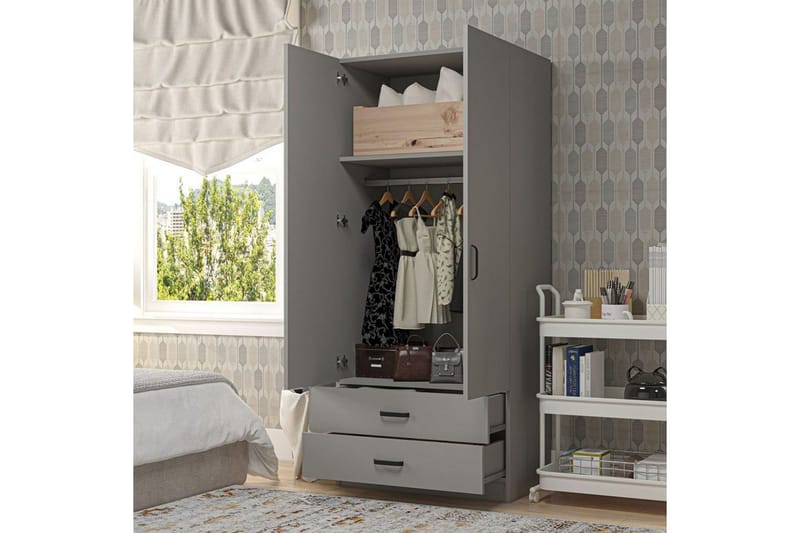 Yaman Garderobesskåp 80x182 cm - Grå - Opbevaring - Tøjopbevaring - Garderobeskabe - Garderobeskab & klædeskab