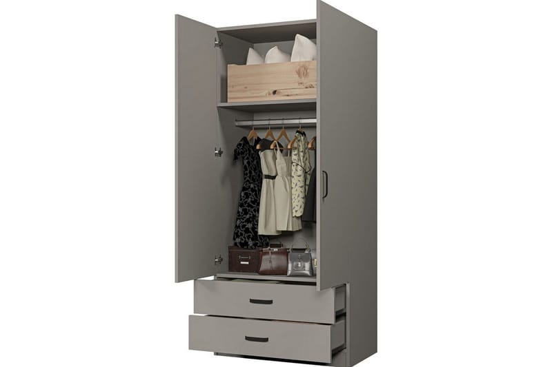 Yaman Garderobesskåp 80x182 cm - Grå - Opbevaring - Tøjopbevaring - Garderobeskabe - Garderobeskab & klædeskab