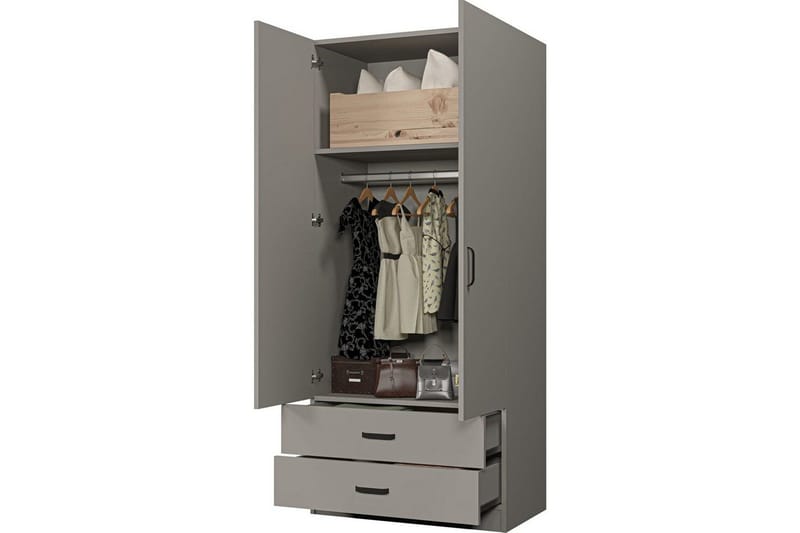 Yaman Garderobesskåp 80x182 cm - Grå - Opbevaring - Tøjopbevaring - Garderobeskabe - Garderobeskab & klædeskab