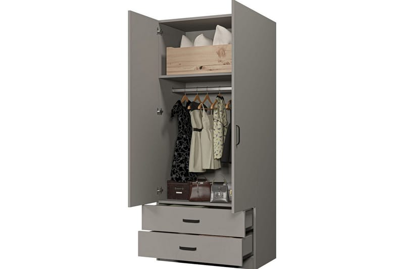Yaman Garderobesskåp 80x182 cm - Grå - Opbevaring - Tøjopbevaring - Garderobeskabe - Garderobeskab & klædeskab
