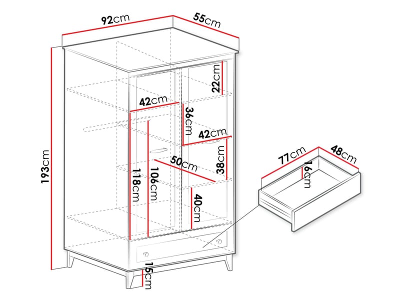 Zeylor Garderobeskab 193 cm - Opbevaring - Tøjopbevaring - Garderobeskabe