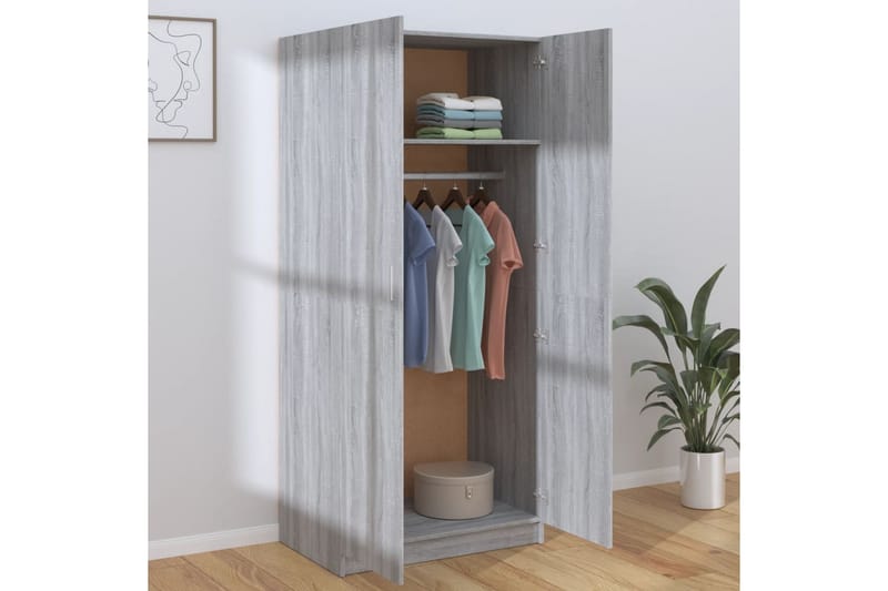 beBasic garderobeskab 80x52x180 cm konstrueret træ grå sonoma-eg - GrÃ¥ - Opbevaring - Tøjopbevaring - Knagerækker