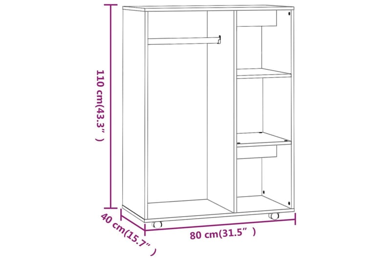 beBasic klædeskab 80x40x110 cm konstrueret træ grå sonoma-eg - GrÃ¥ - Opbevaring - Tøjopbevaring - Knagerækker