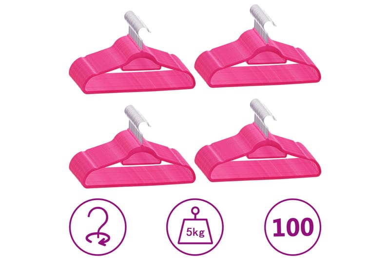 Böjler 100 Stk. Skridsikre Flöjl Pink - Opbevaring - Tøjopbevaring - Knagerækker - Bøjler