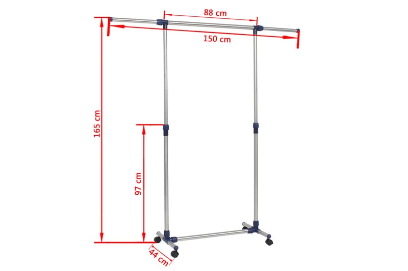 Justerbart Tøjstativ Rustfrit Stål 165X44X150Cm Sølvfarvet - Sølv - Opbevaring - Tøjopbevaring - Knagerækker - Knage