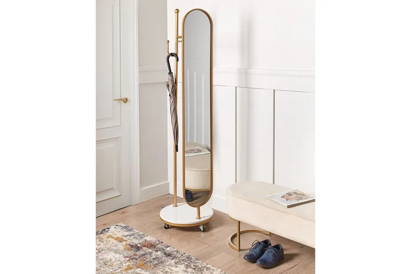 Klädhängare med spegel Beliani Lorena GOLD||White - Opbevaring - Tøjopbevaring - Knagerækker - Tøjstativ