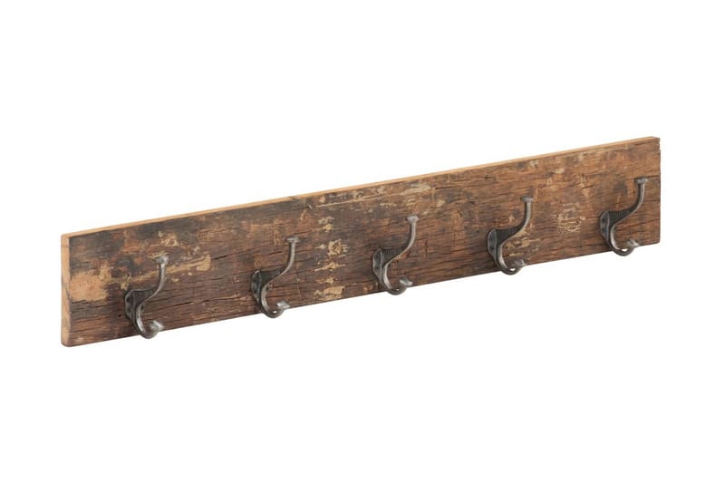 Knagerække Med 5 Knager 100x2,5x15 cm massivt Genbrugstræ - Brun - Opbevaring - Tøjopbevaring - Knagerækker - Knage