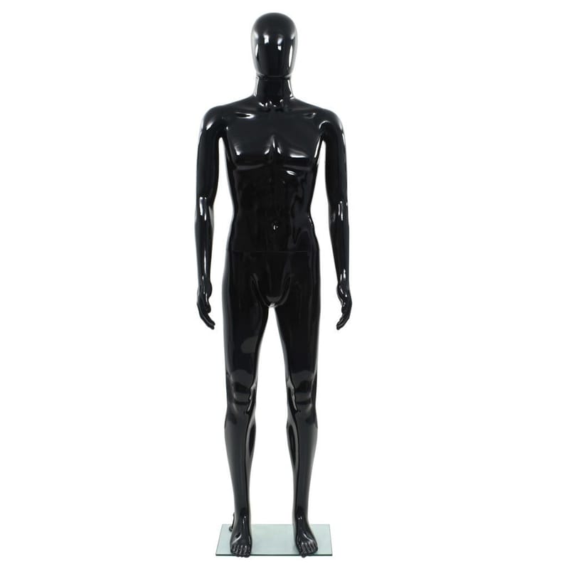 mandemannequin fuld figur glassokkel sort højglans 185 cm - Sort - Jakkestativ - Knagerækker
